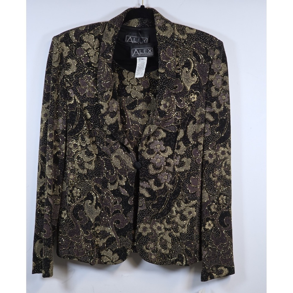 Alex Evenings Women M Blazer Tank Set Black Vintage Metallic Two Piece Top USA